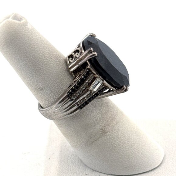 Estate Sterling Silver 925 Ring Size 6, Large Oval Black Stone, 10.9g - Picture 2 of 8